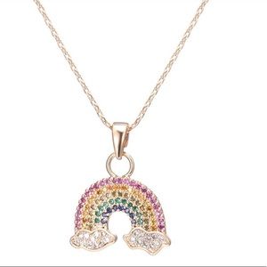 Gold - Cubic Zircon Rainbow Pendant Necklace